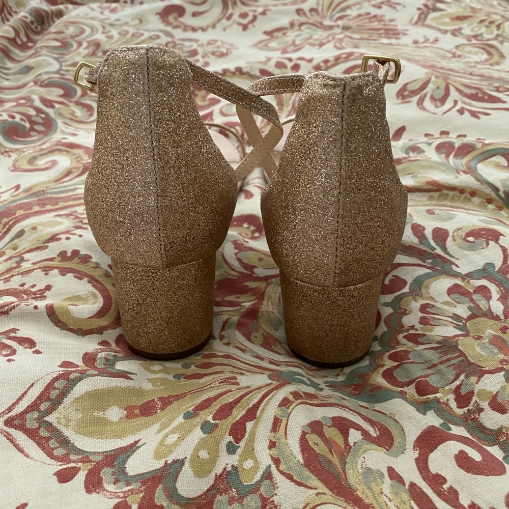 EUC Betsy Johnson Miri glitter block-heeled sandals, gold, 9.5 - Picture 2 of 5